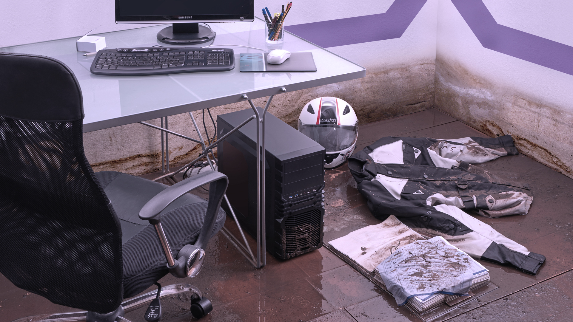Claims Office A study in the basement, devastated by the backwater.