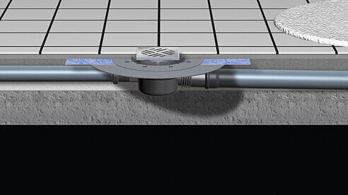 Installation diagram for the Superflat bathroom drain - perfect for renovation projects Installation diagram for the Superflat bathroom drain - perfect for renovation projects