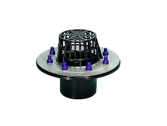 Roof drain for flat roof surfaces with a pressure sealing flange Roof drain for flat roof surfaces with a pressure sealing flange