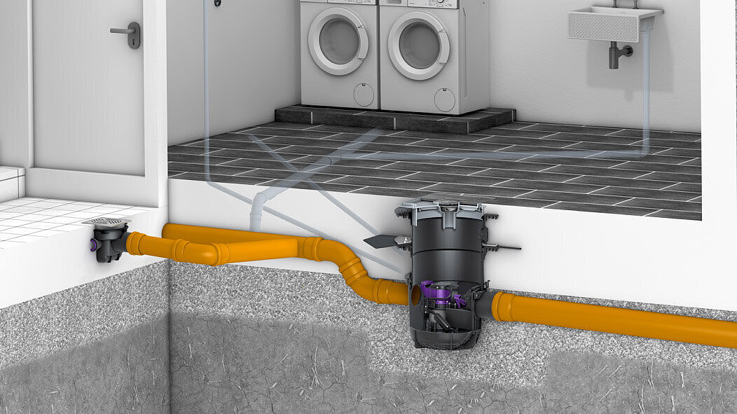 Installation diagram: Drainage of rainwater in the basement area Installation diagram: Drainage of rainwater in the basement area