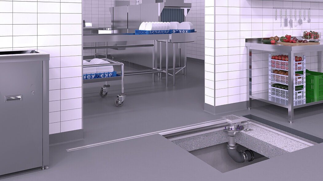 Installation suggestion: stainless steel slotted channel in the door area of a commercial kitchen Installation suggestion: stainless steel slotted channel in the door area of a commercial kitchen